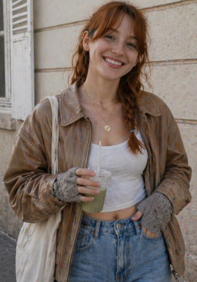 tenue casual coréenne avec mitaines tricotées et veste beige style minimaliste hiver