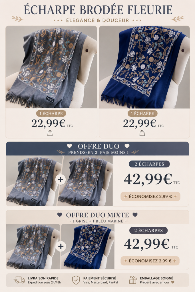 Écharpe Brodée Fleurie Vintage offres bundle