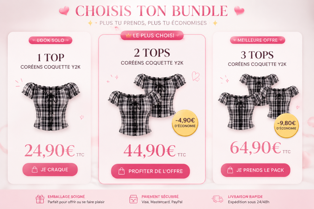 offres bundle top coréens a carreaux