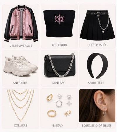 Accessoires K-pop avec collier chaîne, bijoux, mini sac et serre-tête